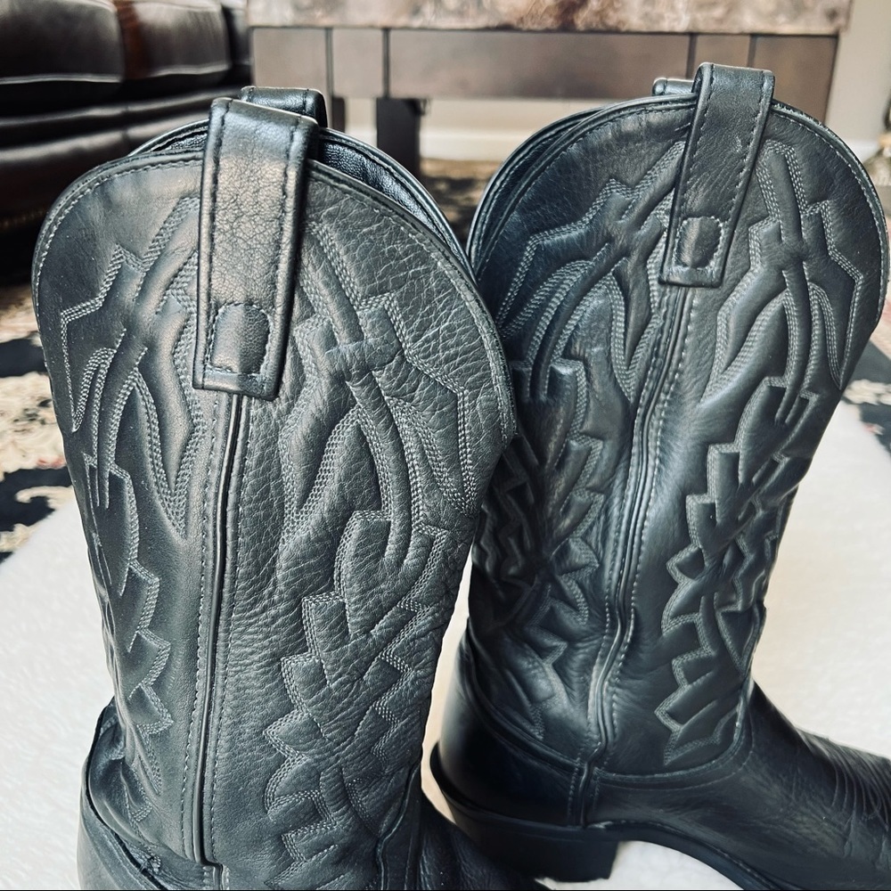 Vintage Genuine Soft Leather Black Western Cowboy boots size 9 EW - Picture 3 of 10